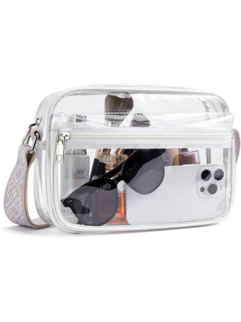 Women's Clear White-2 Small PU Leather Crossbody Bag Purse Shoulder Handbags